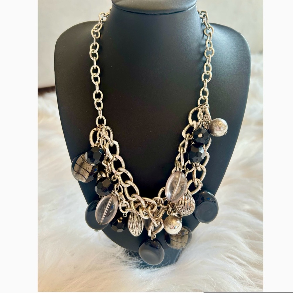 EXPRESS Black Bead Silver Necklace